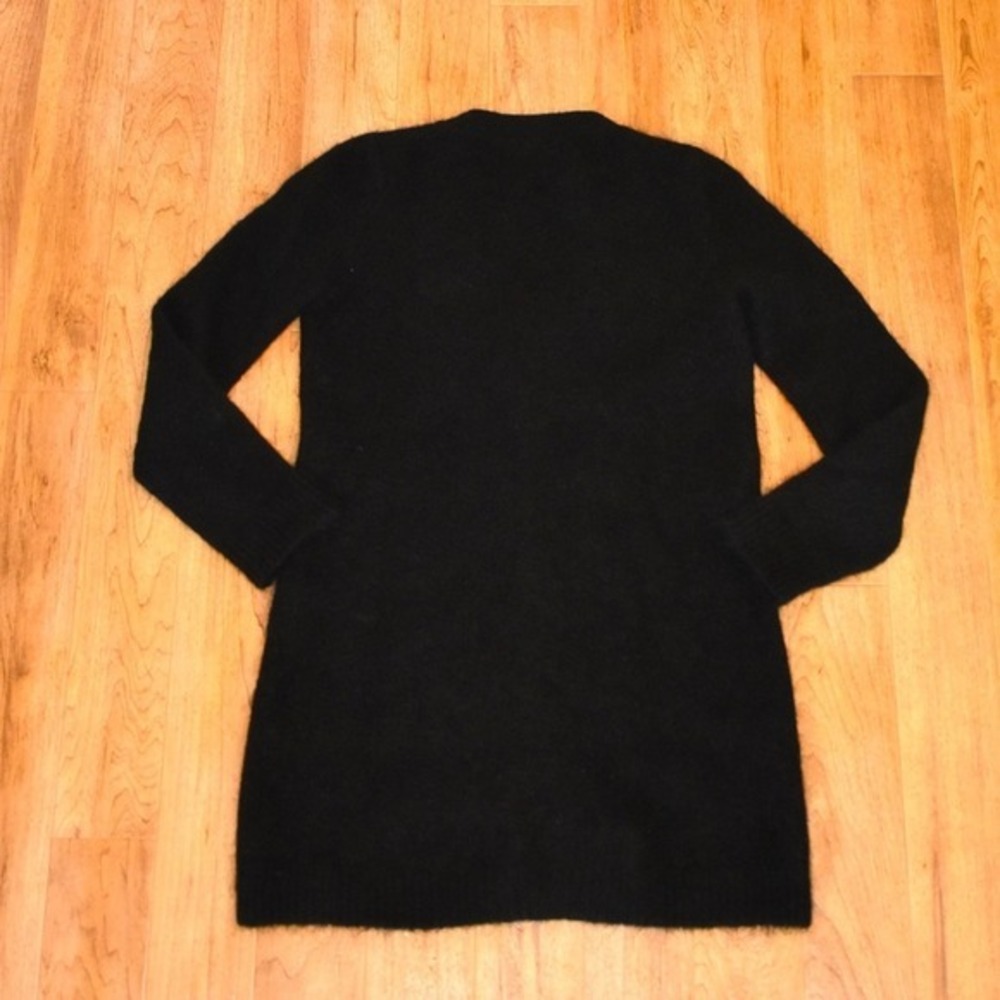 Sezane Black Mohair Long Cardigan Womens Medium V-Neck Fuzzy Knit Wool Blend - Picture 3 of 5